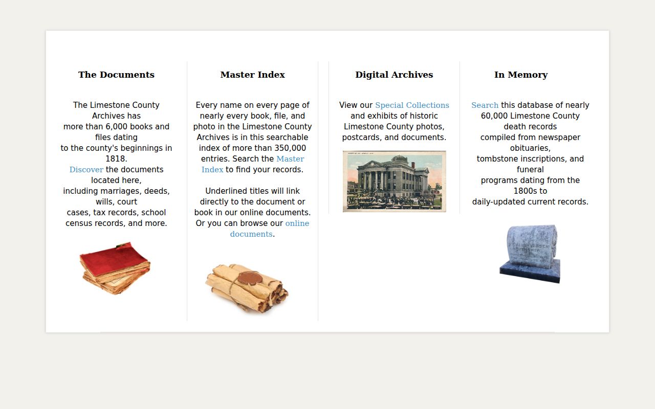 Limestone Archives index for Madison previous residents research