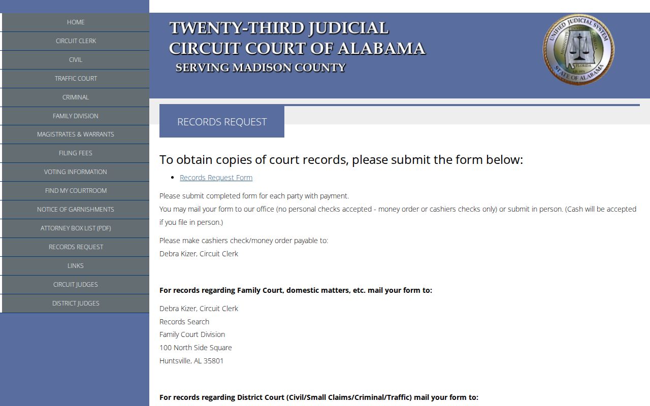 Madison resident lookup court records request page