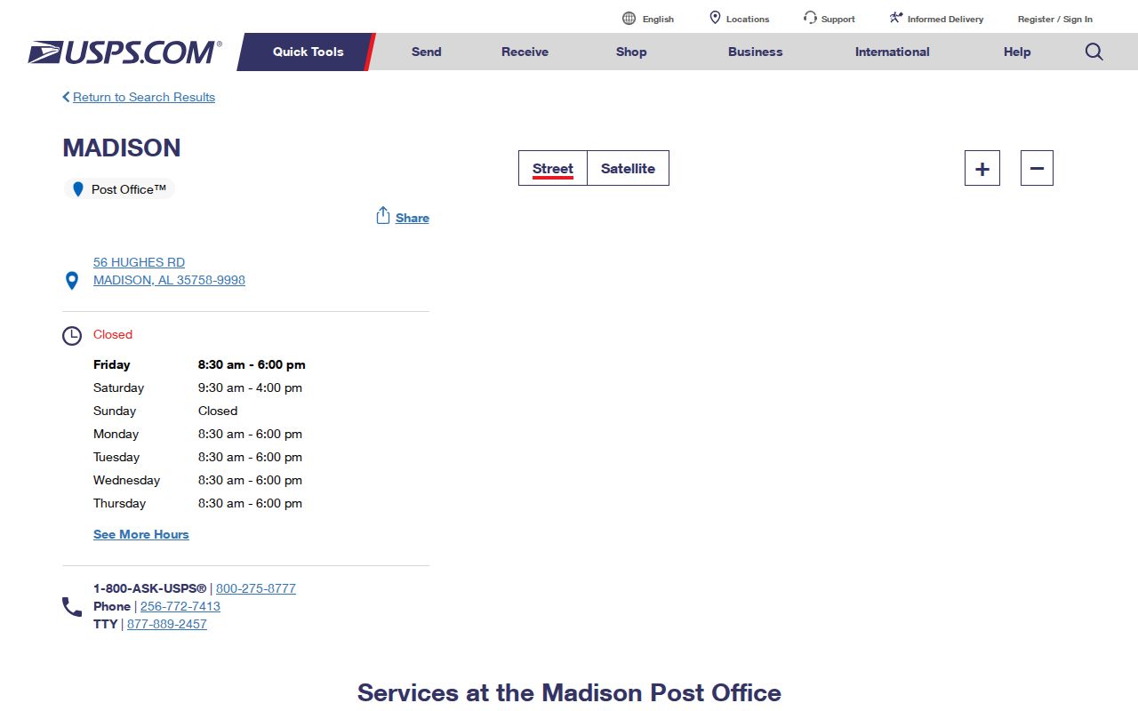 Madison ZIP code directory post office listing for 35758